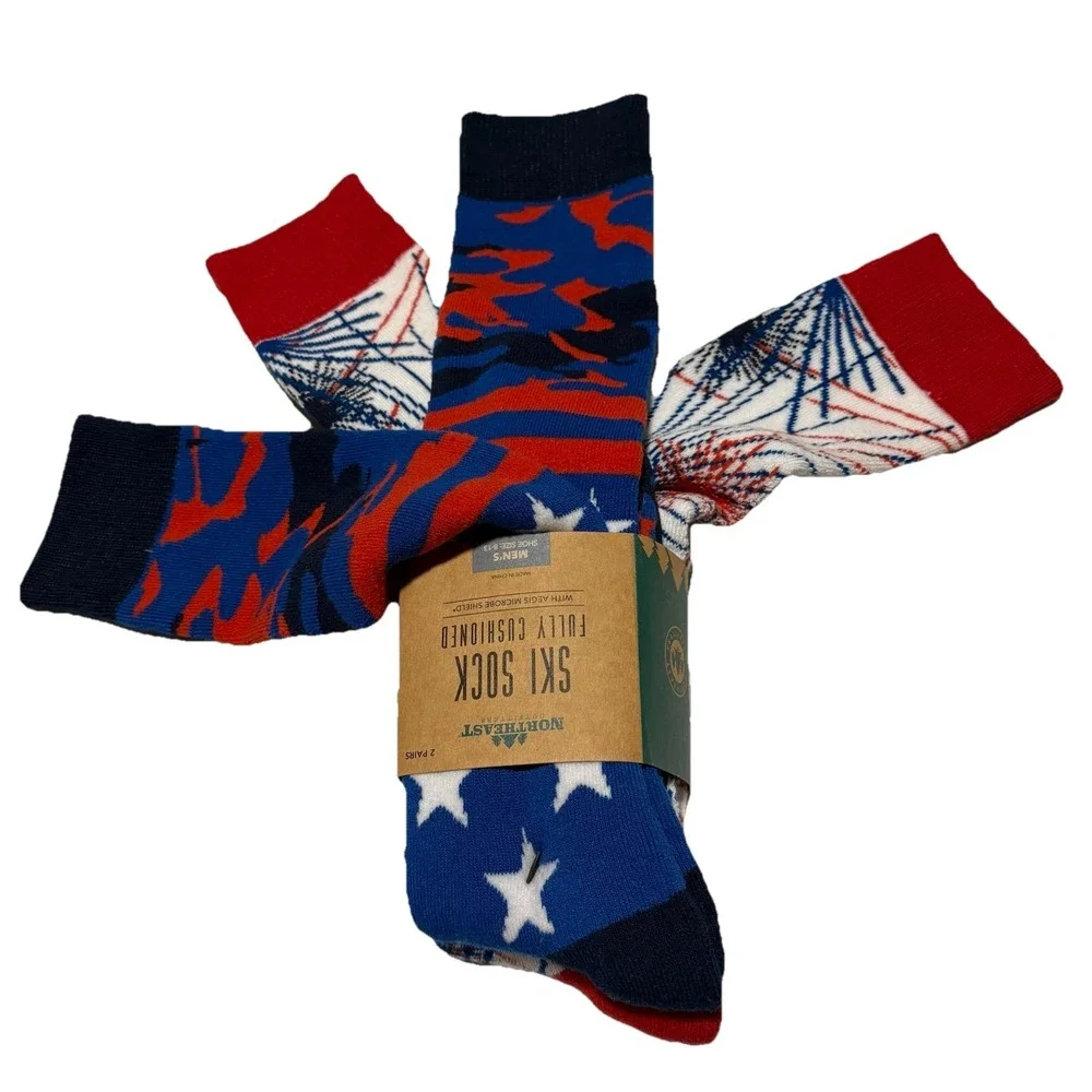 Lot Of 6 Pairs Ski Socks Mens Womens‎ Size L Fully Cushioned Blue/Red Unisex NEW